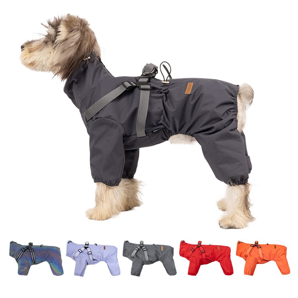 Dog Raincoat with Harness Waterproof Pet Rain Jacket for Small Dogs Adjustable Reflective 